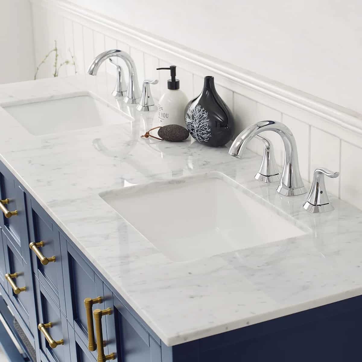 Vinnova Florence 72 Inch Royal Blue Freestanding Vanity with Carrara White Marble Countertop Without Mirror Sinks 713072-RB-CA-NM #mirror_without mirror