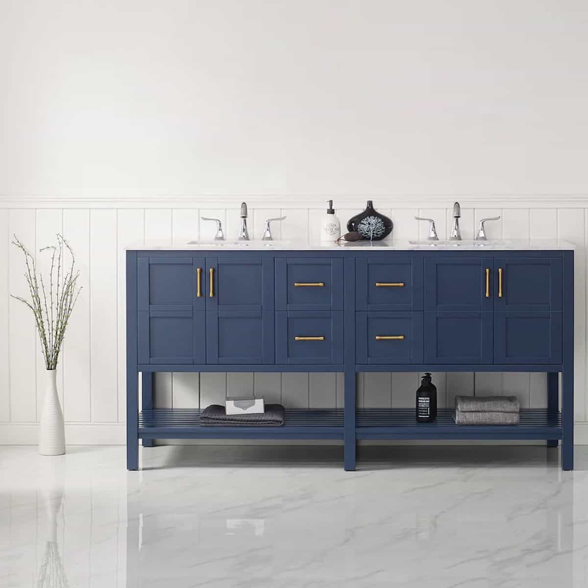 Vinnova Florence 72 Inch Royal Blue Freestanding Vanity with Carrara White Marble Countertop Without Mirror in Bathroom 713072-RB-CA-NM #mirror_without mirror