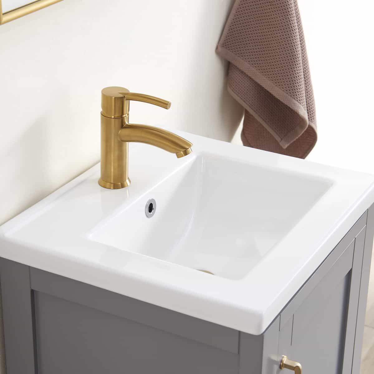 Vinnova Gela 18 Inch Grey Freestanding Single Sink Bath Vanity with Drop-In White Ceramic Basin With Mirror Sink 723018-GR-WH