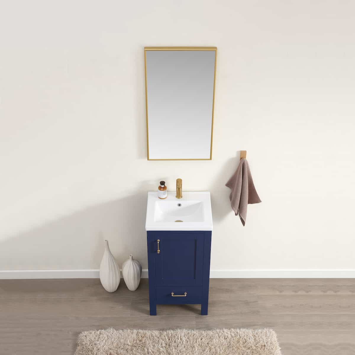 Vinnova Gela 18 Inch Royal Blue Freestanding Single Sink Bath Vanity with Drop-In White Ceramic Basin With Mirror Counter 723018—RB-WH