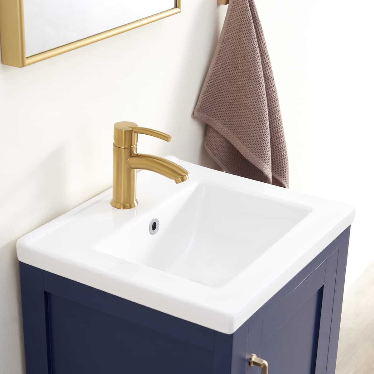 Vinnova Gela 18 Inch Royal Blue Freestanding Single Sink Bath Vanity with Drop-In White Ceramic Basin With Mirror Sink 723018—RB-WH