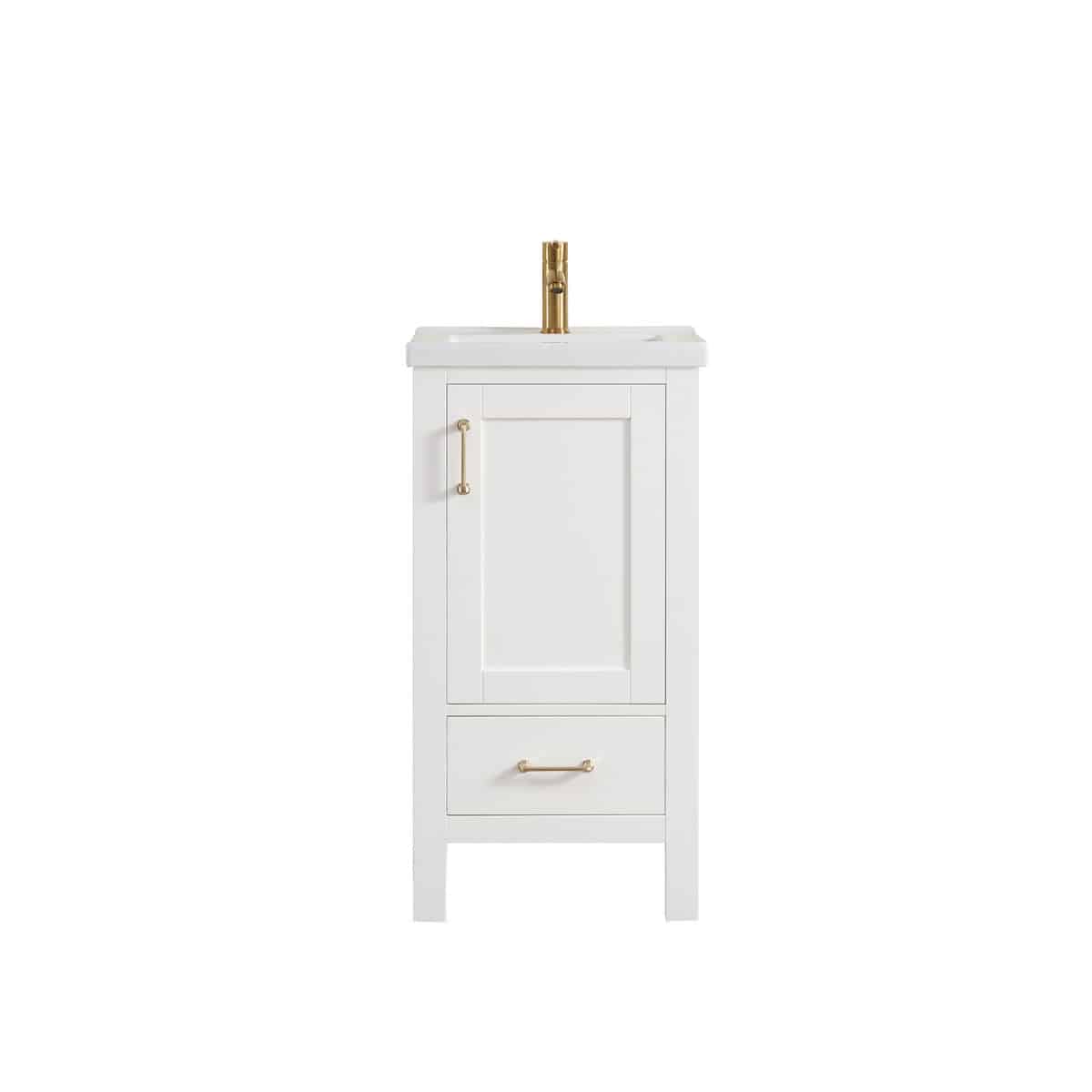 Vinnova Gela 18 Inch White Freestanding Single Sink Bath Vanity with Drop-In White Ceramic Basin Without Mirror 723018-WH-WH-NM
