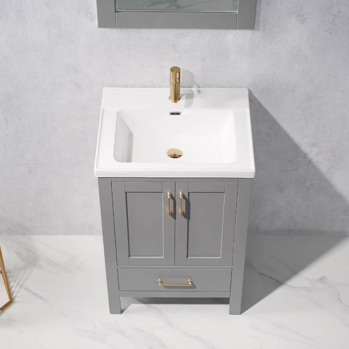 Vinnova Gela 24 Inch Grey Freestanding Single Sink Bath Vanity with Drop-In White Ceramic Basin With Mirror Counter 723024-GR-WH