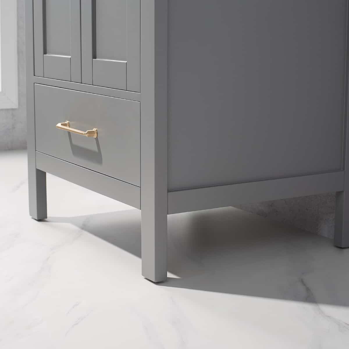 Vinnova Gela 24 Inch Grey Freestanding Single Sink Bath Vanity with Drop-In White Ceramic Basin With Mirror Hardware 723024-GR-WH