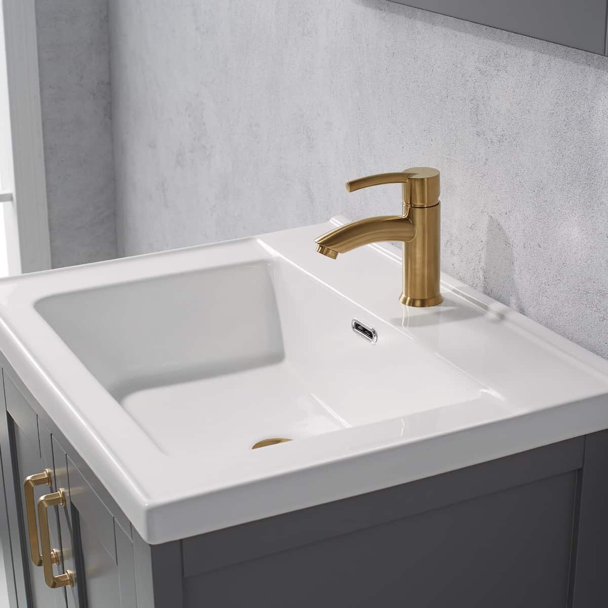 Vinnova Gela 24 Inch Grey Freestanding Single Sink Bath Vanity with Drop-In White Ceramic Basin With Mirror Sink 723024-GR-WH