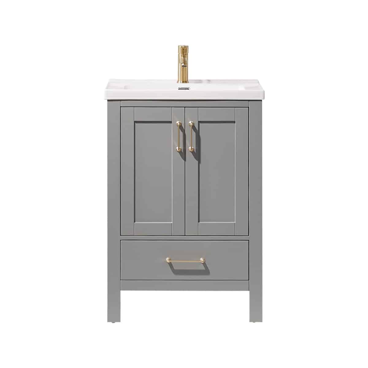 Vinnova Gela 24 Inch Grey Freestanding Single Sink Bath Vanity with Drop-In White Ceramic Basin Without Mirror 723024—GR-WH-NM