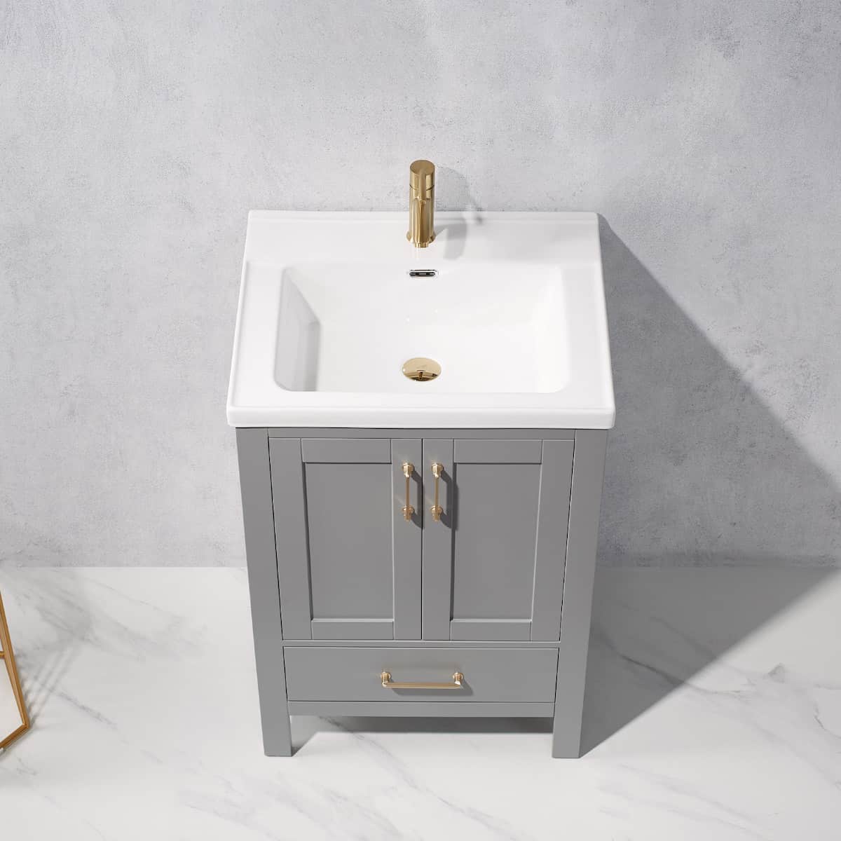 Vinnova Gela 24 Inch Grey Freestanding Single Sink Bath Vanity with Drop-In White Ceramic Basin Without Mirror Counter 723024—GR-WH-NM