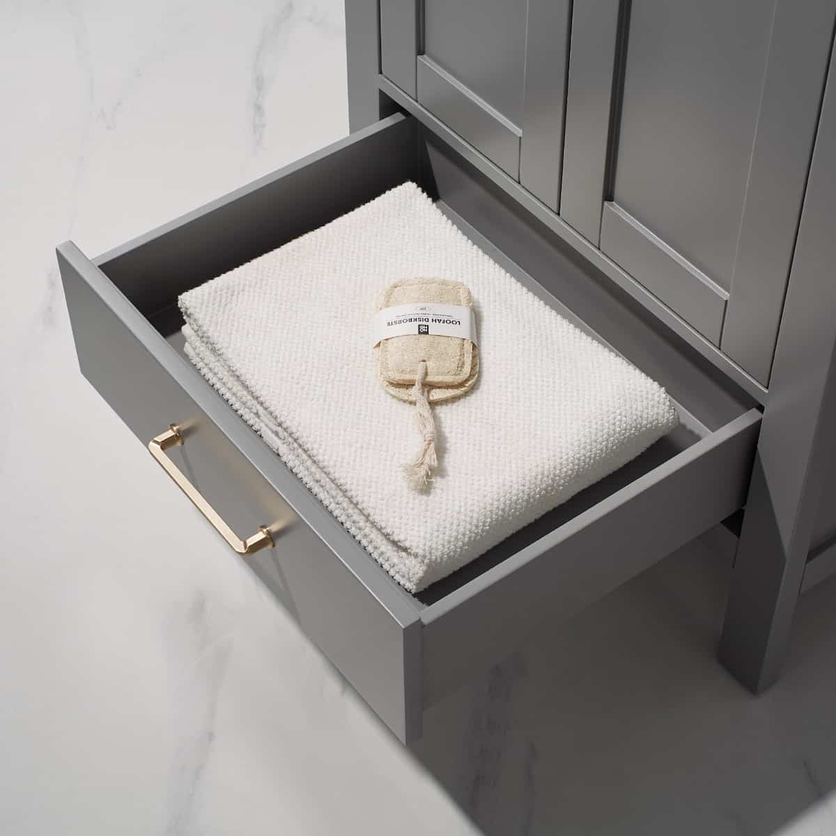 Vinnova Gela 24 Inch Grey Freestanding Single Sink Bath Vanity with Drop-In White Ceramic Basin Without Mirror Inside Drawer 723024—GR-WH-NM