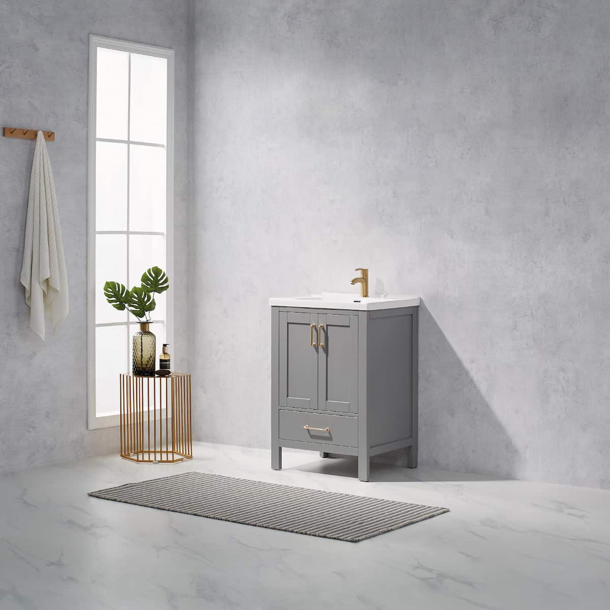 Vinnova Gela 24 Inch Grey Freestanding Single Sink Bath Vanity with Drop-In White Ceramic Basin Without Mirror Side 723024—GR-WH-NM