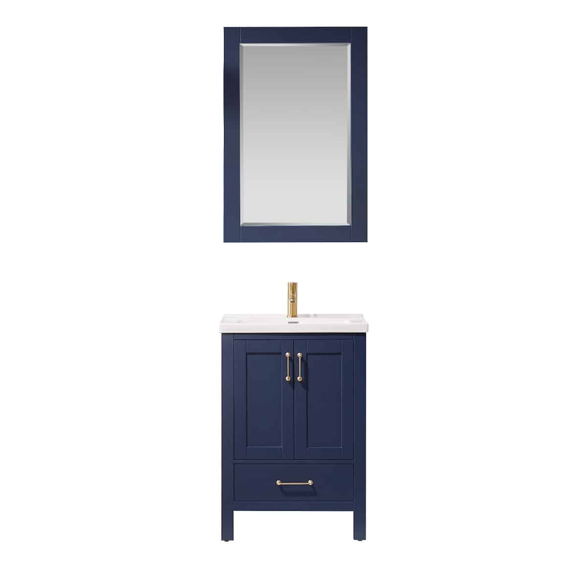 Vinnova Gela 24 Inch Royal Blue Freestanding Single Sink Bath Vanity with Drop-In White Ceramic Basin With Mirror 723024-RB-WH