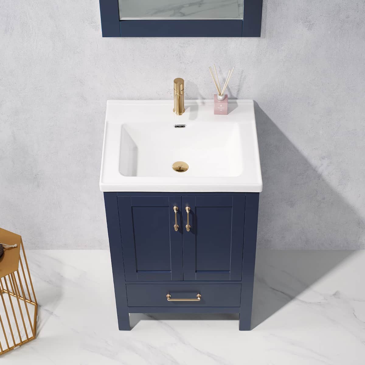 Vinnova Gela 24 Inch Royal Blue Freestanding Single Sink Bath Vanity with Drop-In White Ceramic Basin With Mirror Counter 723024-RB-WH