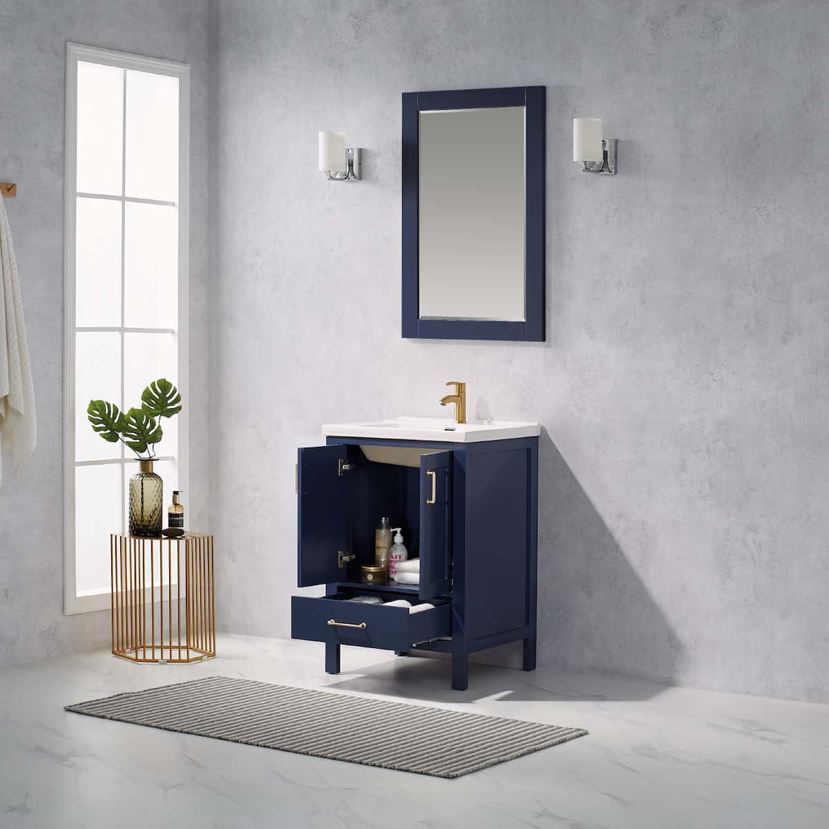 Vinnova Gela 24 Inch Royal Blue Freestanding Single Sink Bath Vanity with Drop-In White Ceramic Basin With Mirror Inside 723024-RB-WH