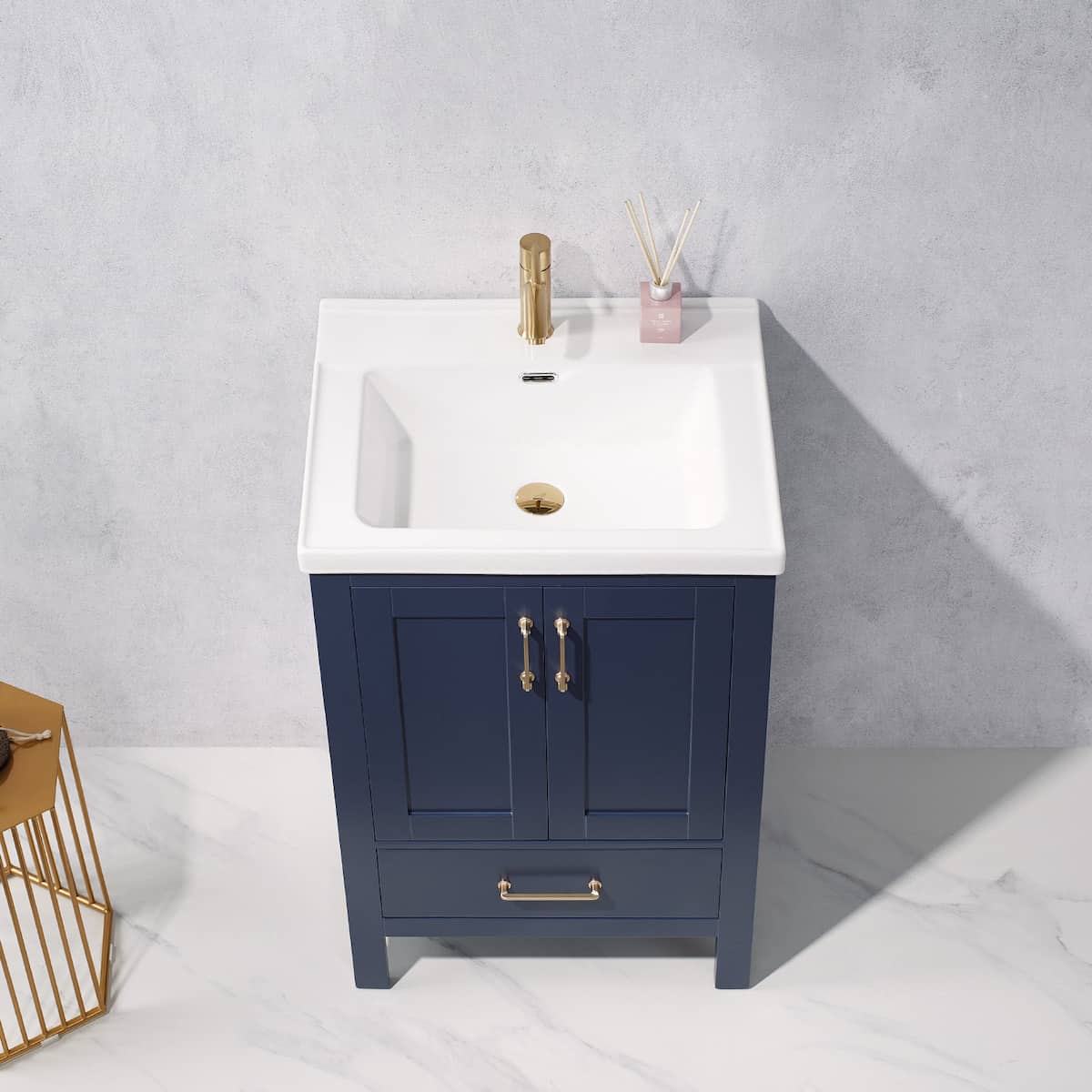 Vinnova Gela 24 Inch Royal Blue Freestanding Single Sink Bath Vanity with Drop-In White Ceramic Basin Without Mirror Counter 723024-RB-WH-NM