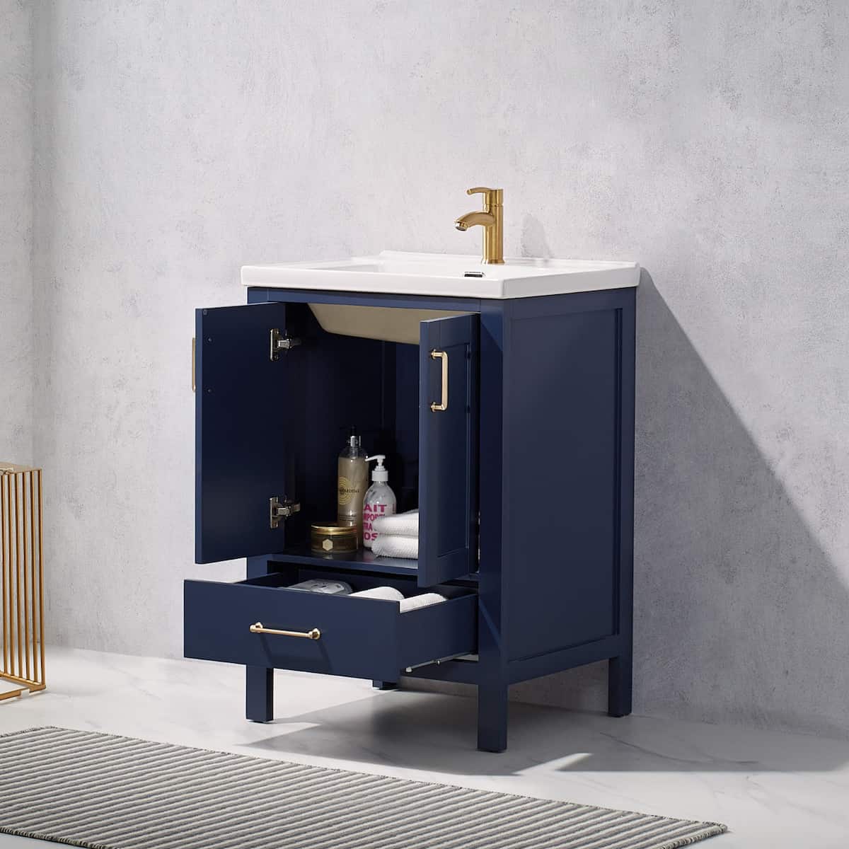 Vinnova Gela 24 Inch Royal Blue Freestanding Single Sink Bath Vanity with Drop-In White Ceramic Basin Without Mirror Inside 723024-RB-WH-NM