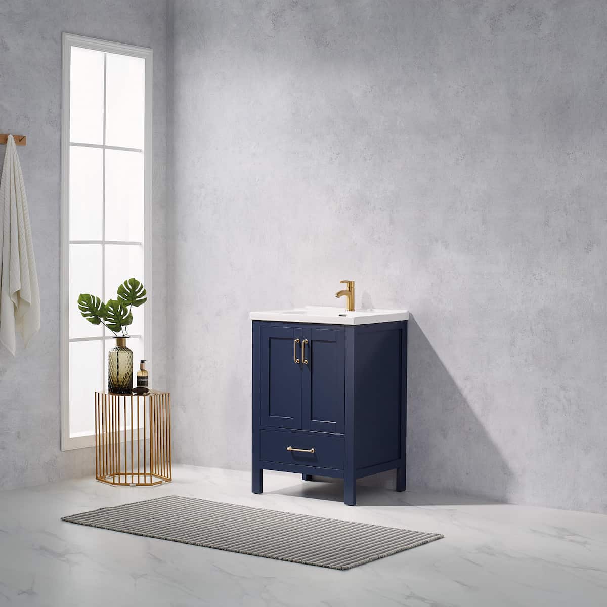 Vinnova Gela 24 Inch Royal Blue Freestanding Single Sink Bath Vanity with Drop-In White Ceramic Basin Without Mirror Side 723024-RB-WH-NM