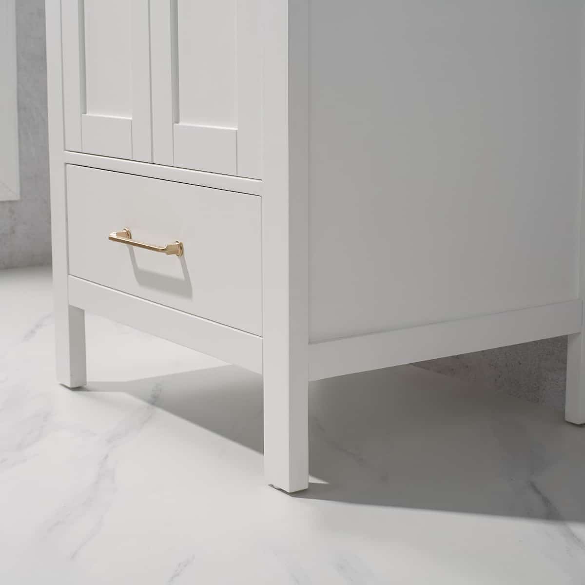 Vinnova Gela 24 Inch White Freestanding Single Sink Bath Vanity with Drop-In White Ceramic Basin With Mirror Base 723024-WH-WH