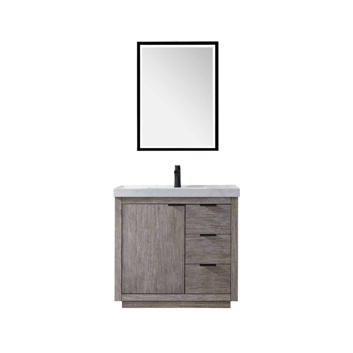 Vinnova Leiza 36 Inch Freestanding Single Sink Vanity in Classical Grey with White Composite Grain Countertop With Mirror 701536-CR-GW