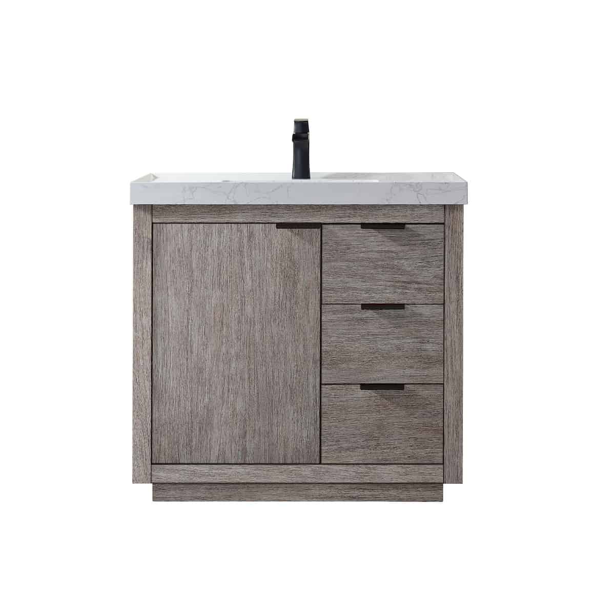 Vinnova Leiza 36 Inch Freestanding Single Sink Vanity in Classical Grey with White Composite Grain Countertop Without Mirror 701536-CR-GW-NM