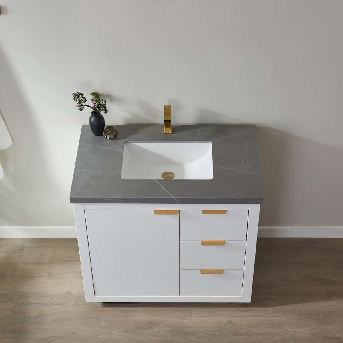 Vinnova Leiza 36 Inch Freestanding Single Sink Vanity in White with Grey Sintered Stone Countertop Without Mirror Sink 701536-WH-ALB-NM