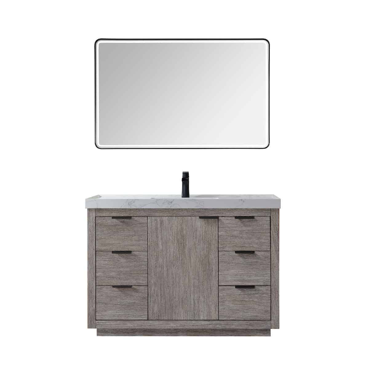 Vinnova Leiza 48 Inch Freestanding Single Sink Vanity in Classical Grey with White Composite Grain Countertop With Mirror 701548-CR-GW
