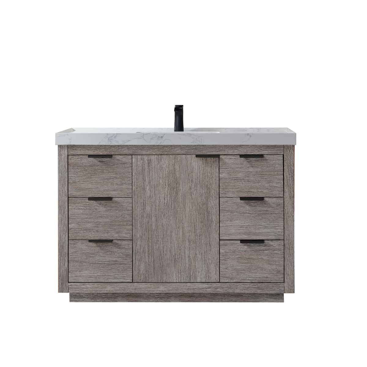 Vinnova Leiza 48 Inch Freestanding Single Sink Vanity in Classical Grey with White Composite Grain Countertop Without Mirror 701548-CR-GW-NM