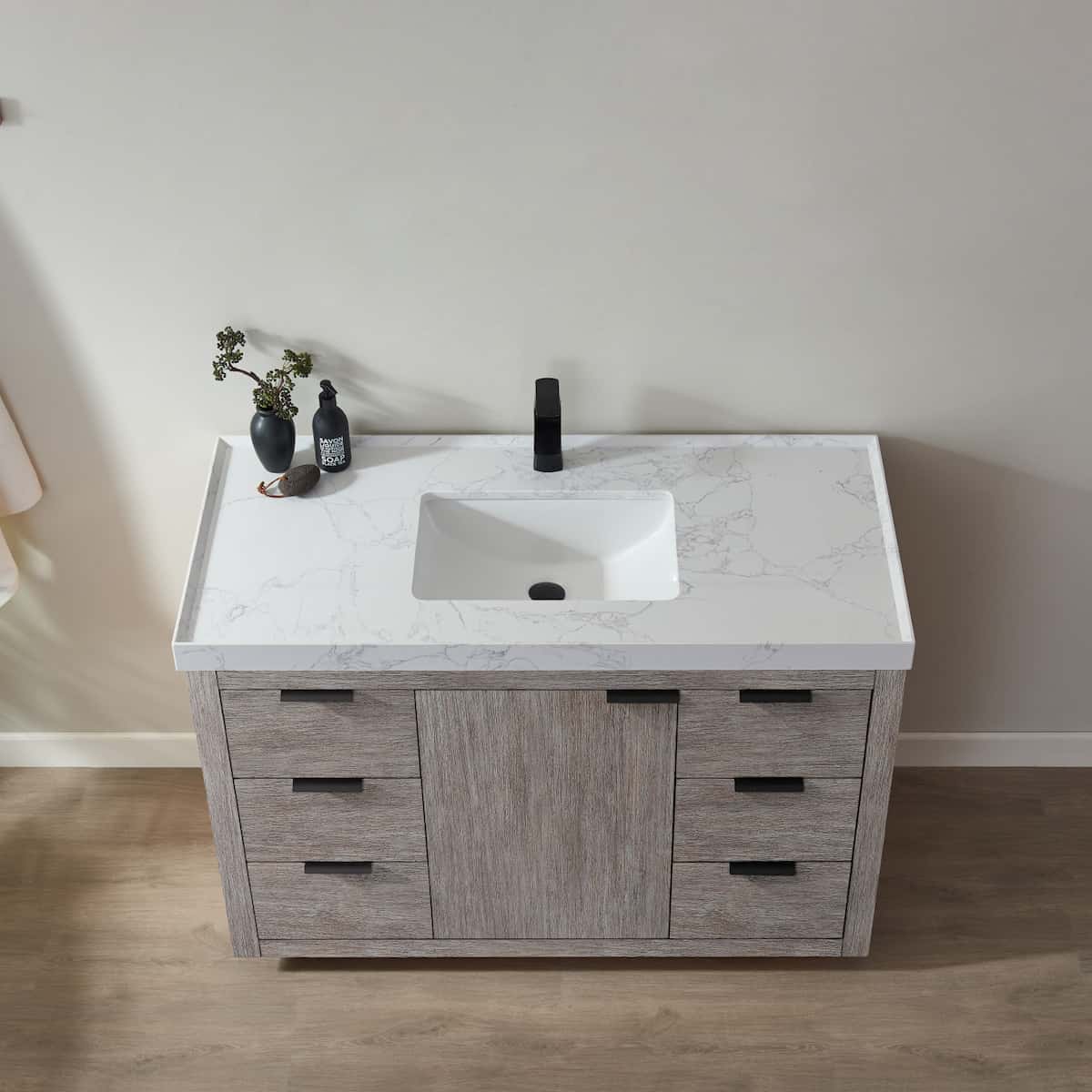 Vinnova Leiza 48 Inch Freestanding Single Sink Vanity in Classical Grey with White Composite Grain Countertop Without Mirror Sink 701548-CR-GW-NM
