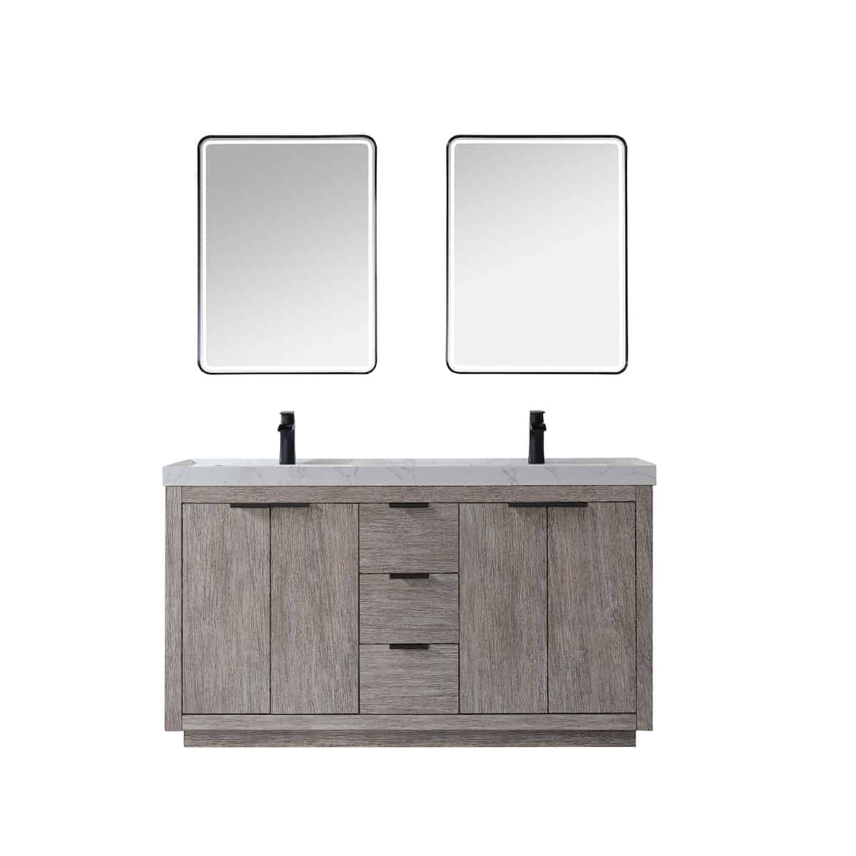 Vinnova Leiza 60 Inch Freestanding Double Vanity in Classical Grey with White Composite Grain Countertop With Mirror 701560-CR-GW