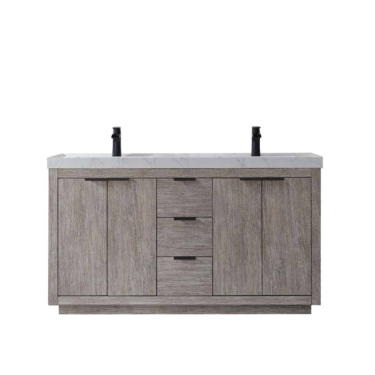 Vinnova Leiza 60 Inch Freestanding Double Vanity in Classical Grey with White Composite Grain Countertop Without Mirror 701560-CR-GW-NM