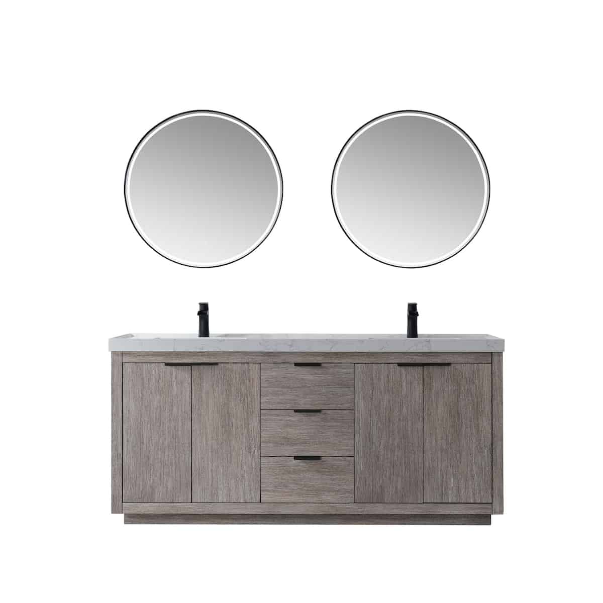 Vinnova Leiza 72 Inch Freestanding Double Vanity in Classical Grey with White Composite Grain Countertop With Mirrors 701572-CR-GW