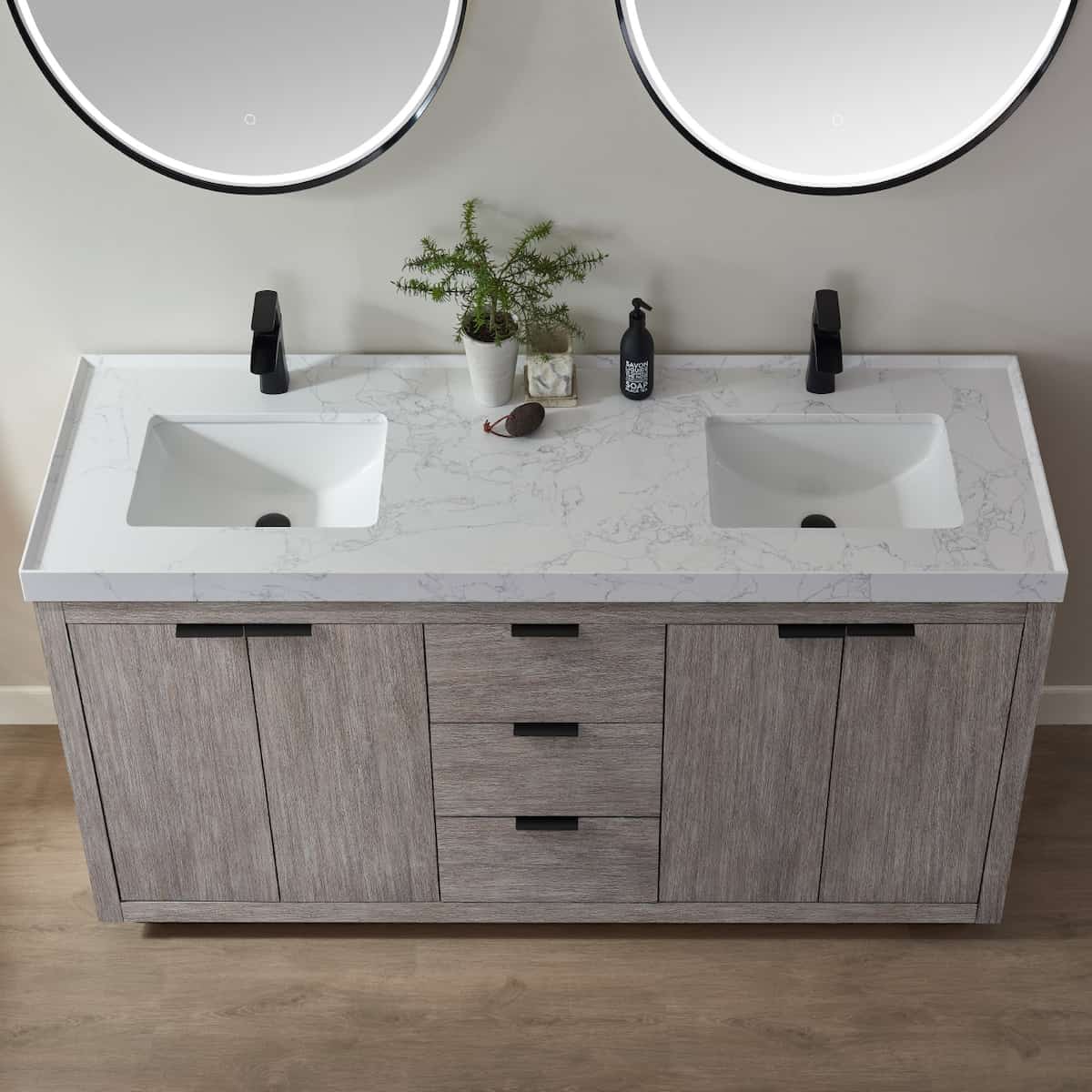 Vinnova Leiza 72 Inch Freestanding Double Vanity in Classical Grey with White Composite Grain Countertop With Mirrors Sinks 701572-CR-GW