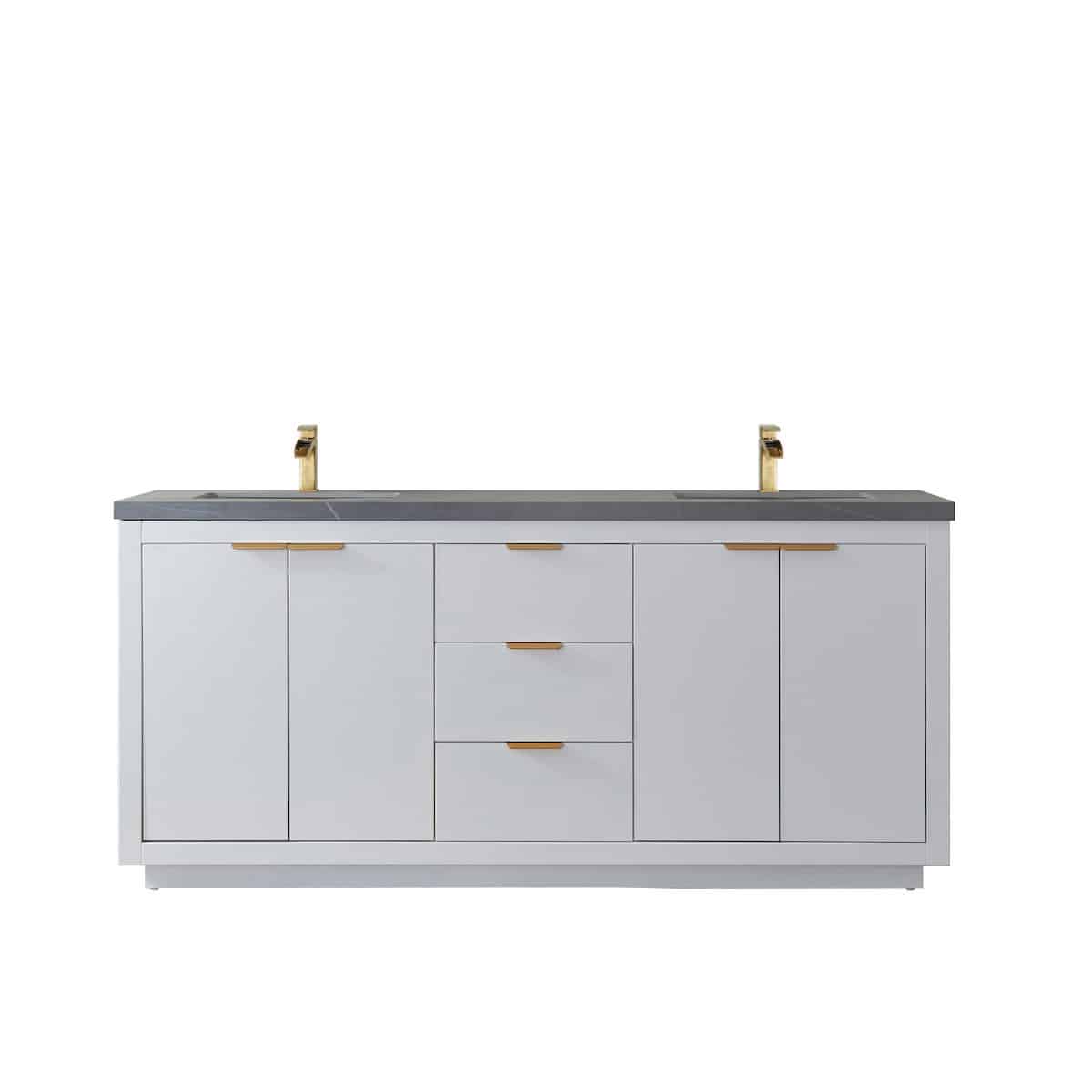 Vinnova Leiza 72 Inch Freestanding Double Vanity in White with Grey Sintered Stone Countertop Without Mirror 701572-WH-ALB-NM