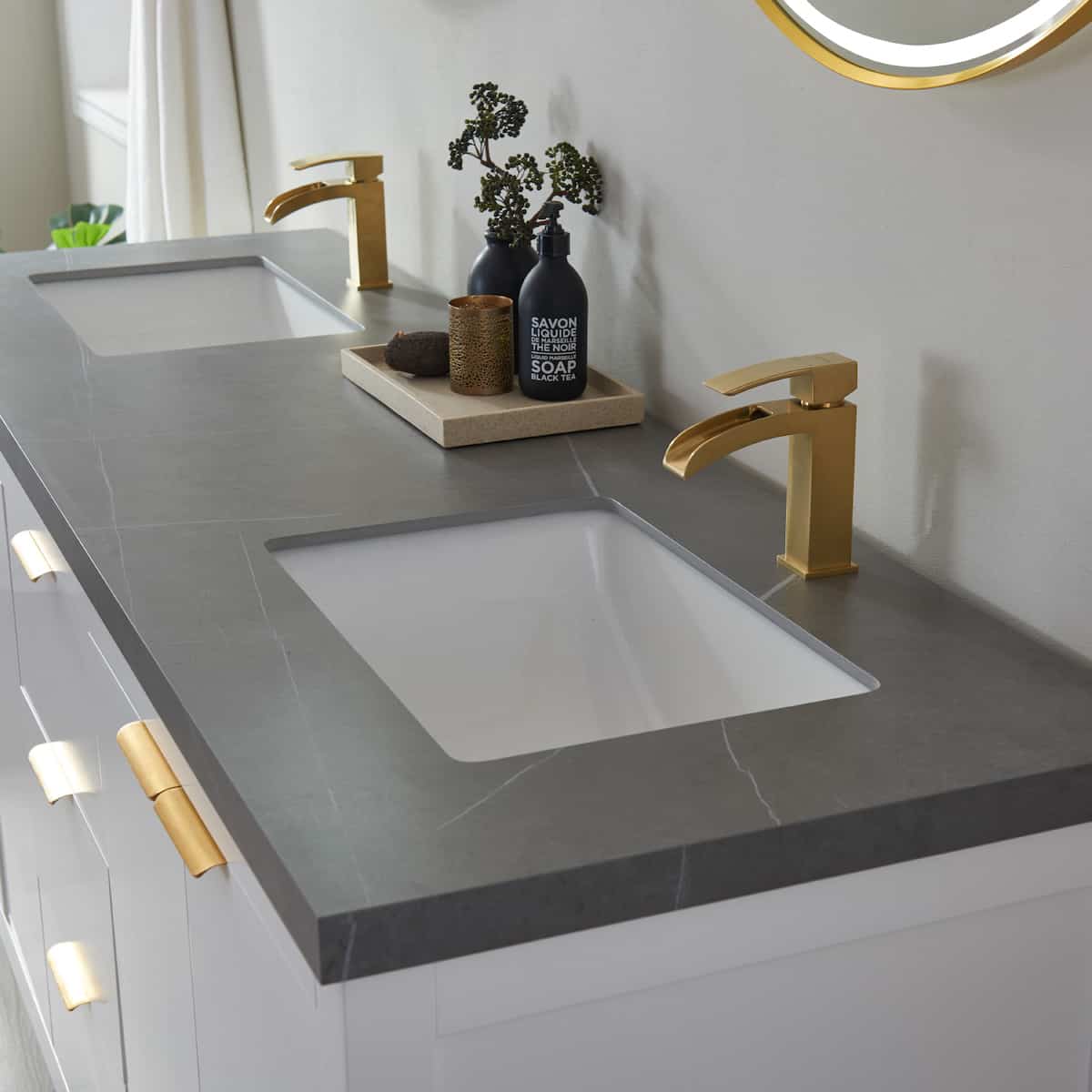 Vinnova Leiza 72 Inch Freestanding Double Vanity in White with Grey Sintered Stone Countertop Without Mirror Counter Top 701572-WH-ALB-NM