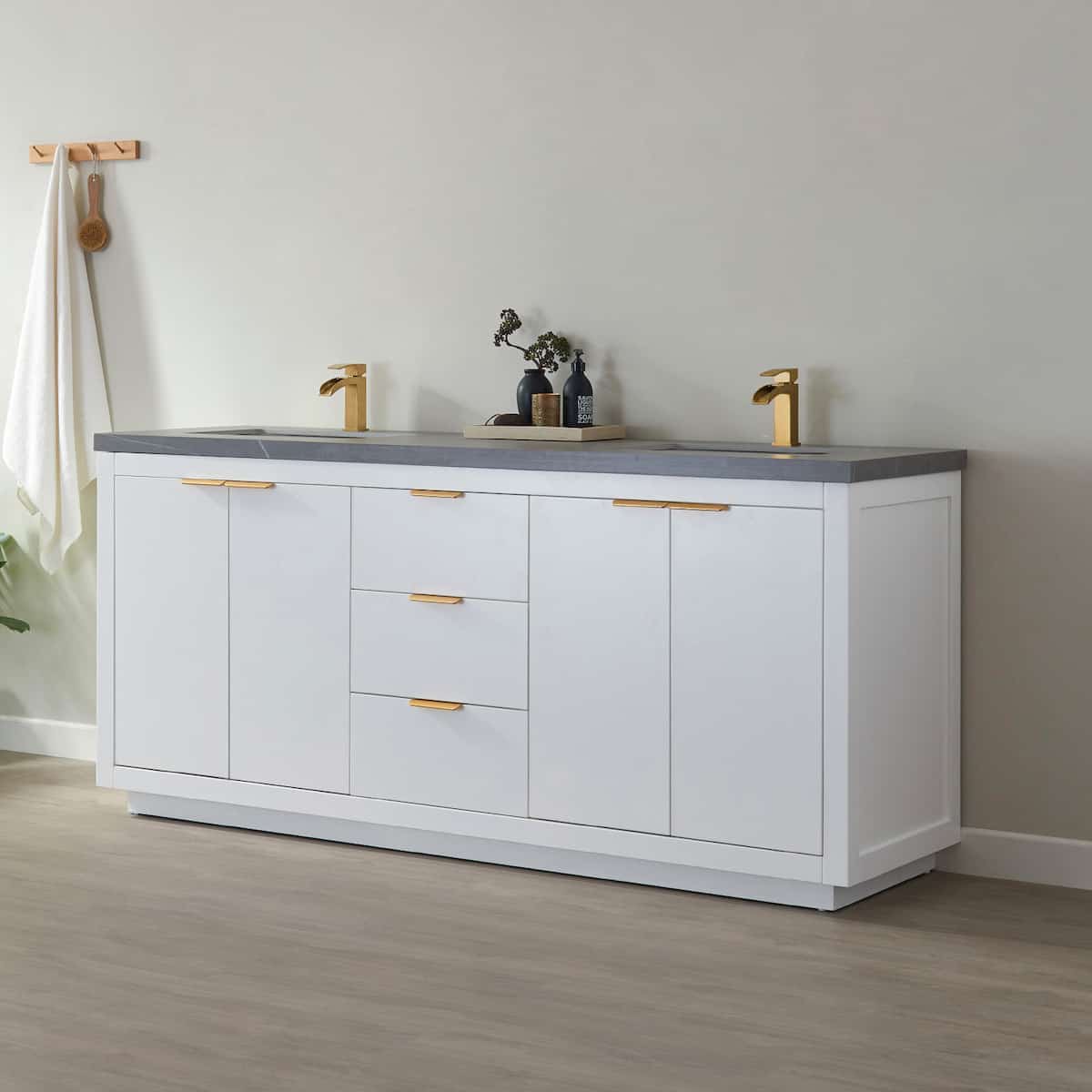 Vinnova Leiza 72 Inch Freestanding Double Vanity in White with Grey Sintered Stone Countertop Without Mirror Side 701572-WH-ALB-NM