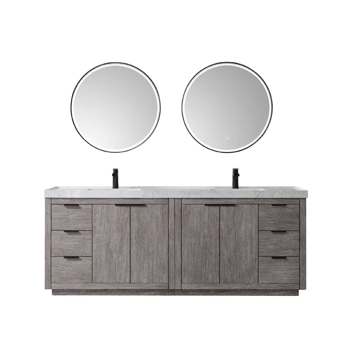 Vinnova Leiza 84 Inch Freestanding Double Vanity in Classical Grey with White Composite Grain Countertop With Mirrors 701584-CR-GW