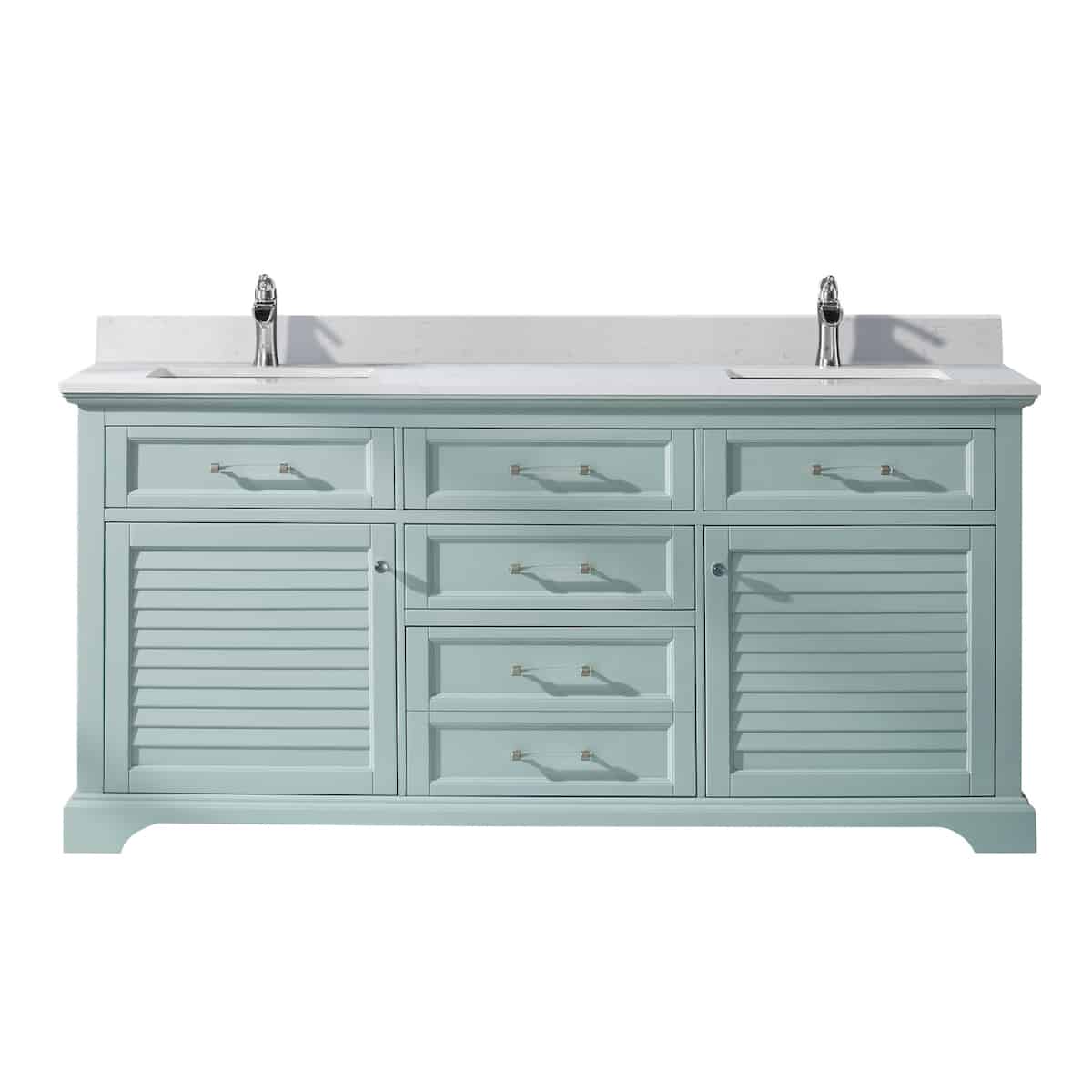Vinnova Lorna 72 Inch Finnish Green Freestanding Double Vanity With Composite Carrara White Stone Countertop Without Mirror 783072-FG-WS-NM
