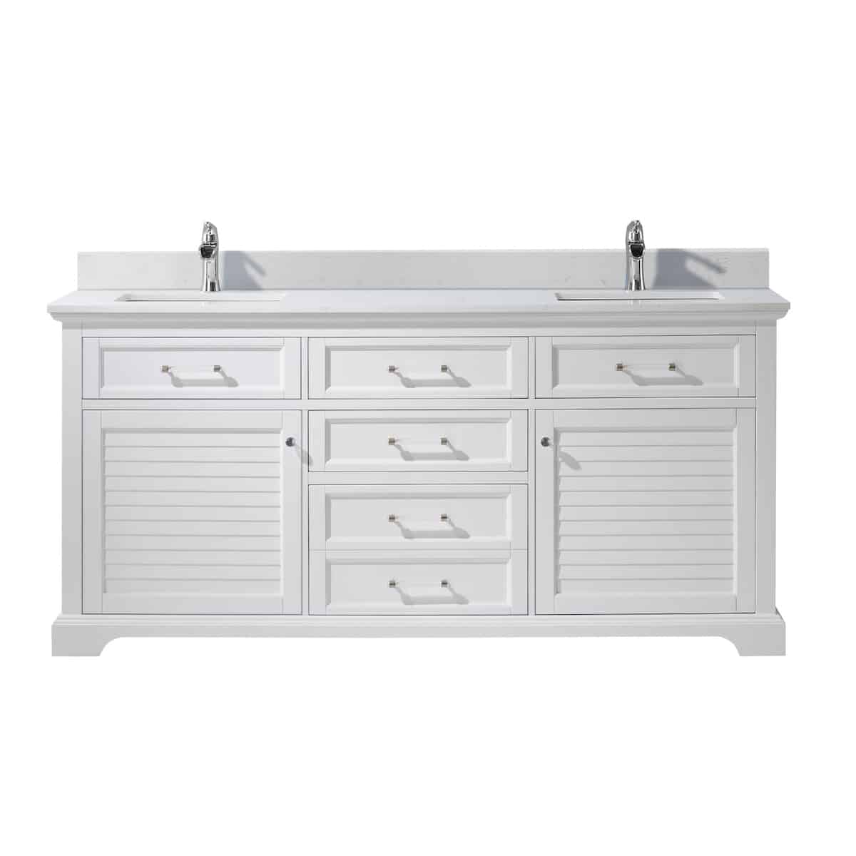 Vinnova Lorna 72 Inch White Freestanding Double Vanity With Composite Carrara White Stone Countertop Without Mirror 783072-WH-WS-NM