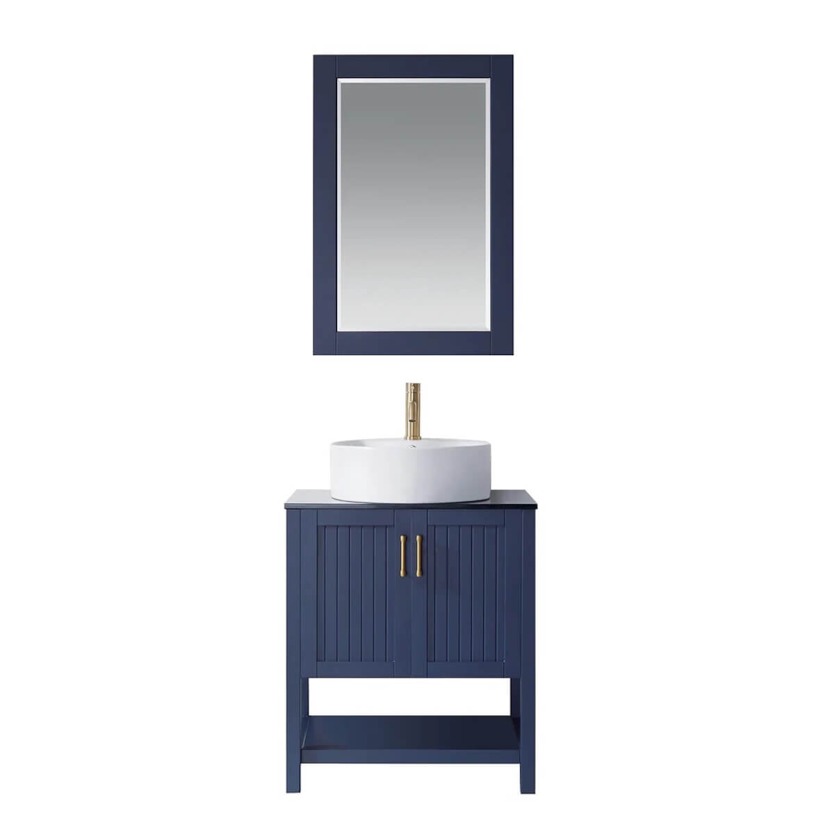 Vinnova Modena 28” Royal Blue Freestanding Single Vanity with Glass Countertop and White Vessel Sink With Mirror 756028-RB-BG