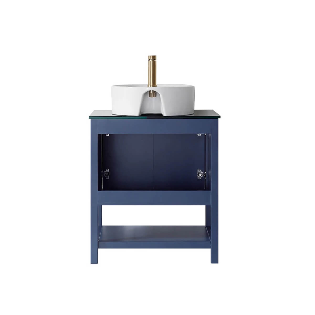 Vinnova Modena 28” Royal Blue Freestanding Single Vanity with Glass Countertop and White Vessel Sink With Mirror Back 756028-RB-BG