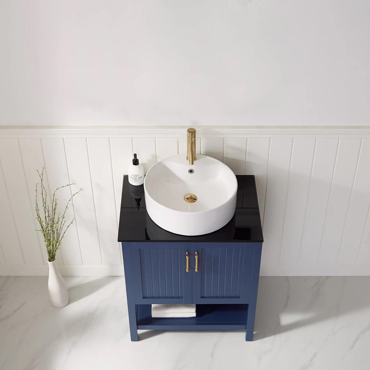 Vinnova Modena 28” Royal Blue Freestanding Single Vanity with Glass Countertop and White Vessel Sink Without Mirror Counter 756028-RB-BG-NM