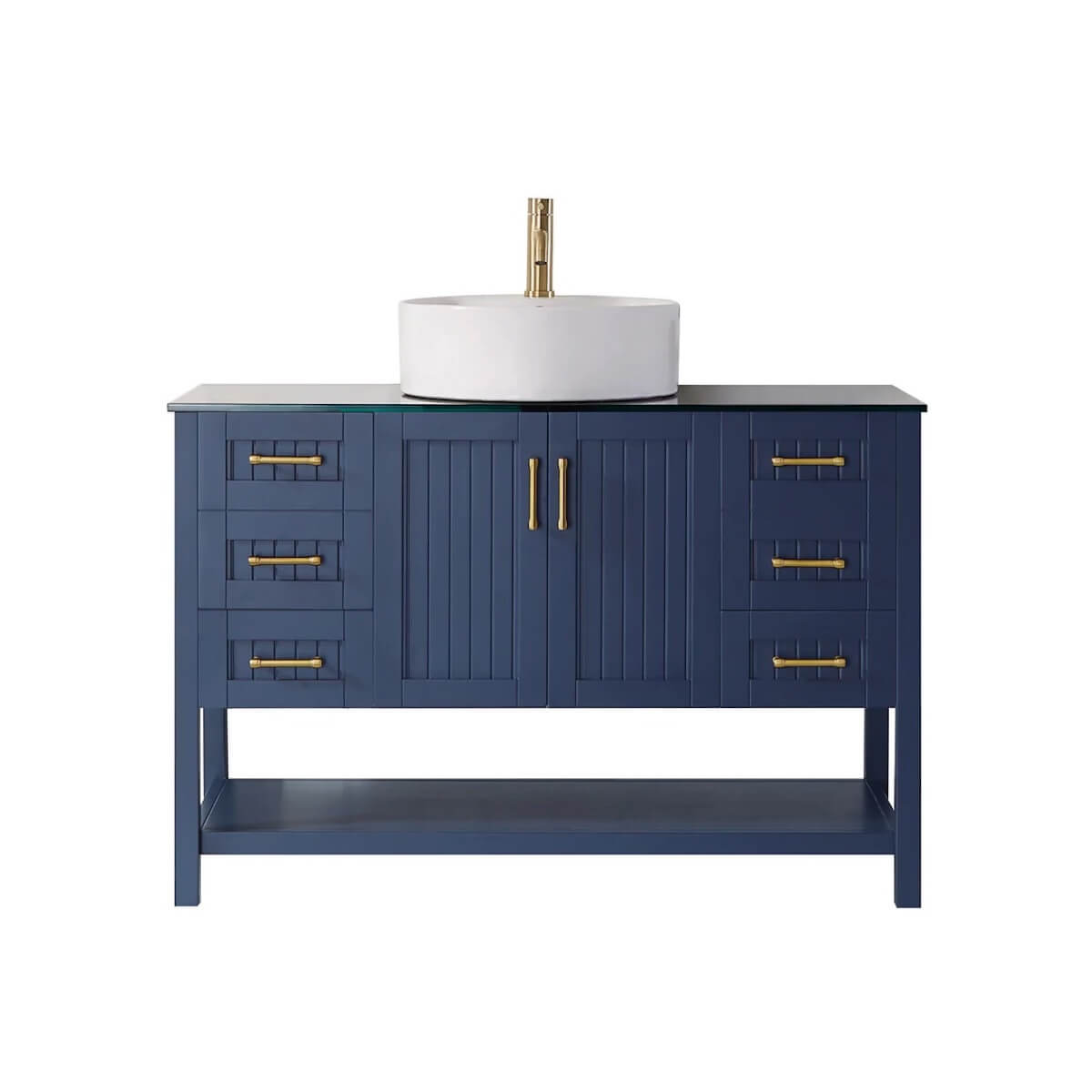 Vinnova Modena 48 Inch Royal Blue Freestanding Single Vanity with Glass Countertop and White Vessel Sink Without Mirror 756048-RB-BG-NM