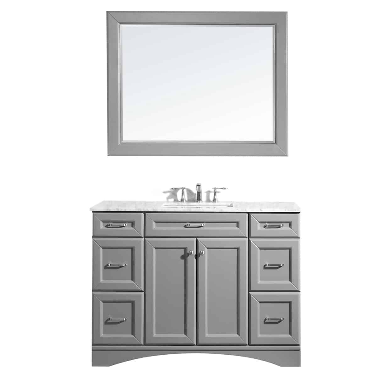 Vinnova Naples 48 Inch Grey Single Freestanding Vanity with Carrara White Marble Countertop With Mirror 710048-GR-CA