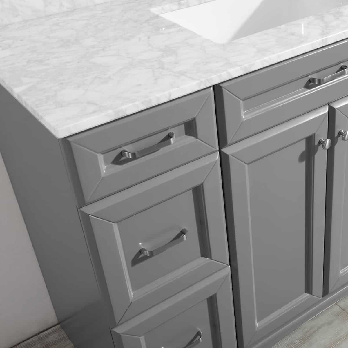 Vinnova Naples 48 Inch Grey Single Freestanding Vanity with Carrara White Marble Countertop With Mirror Drawers 710048-GR-CA