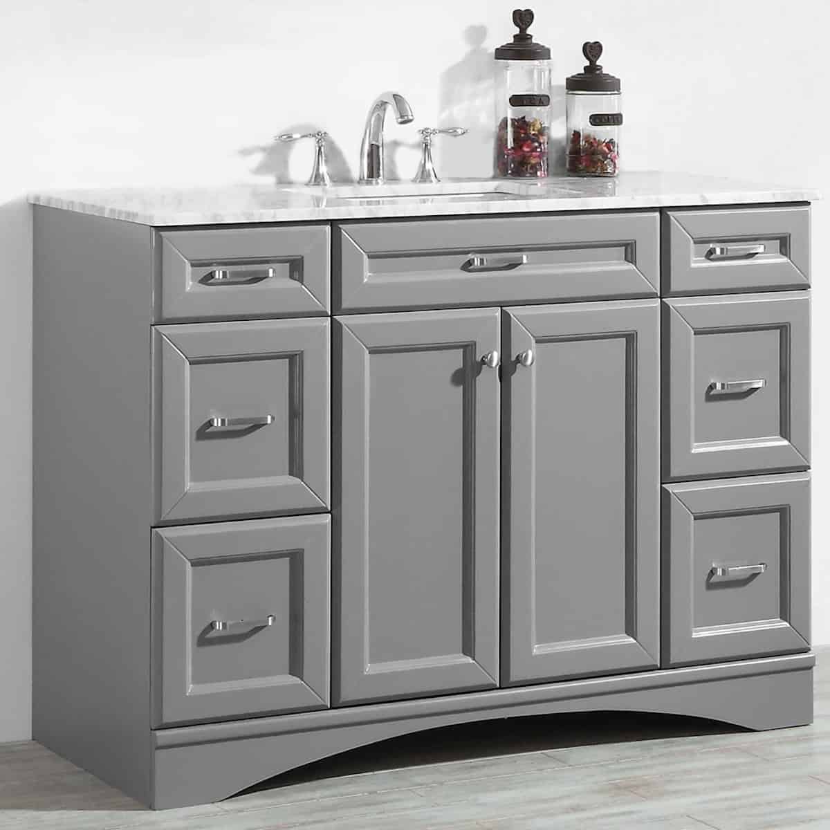 Vinnova Naples 48 Inch Grey Single Freestanding Vanity with Carrara White Marble Countertop Without Mirror Side 710048-GR-CA-NM
