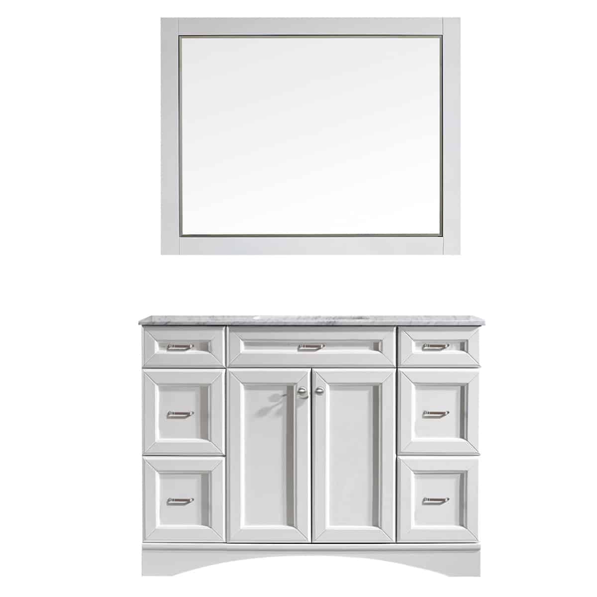 Vinnova Naples 48 Inch White Single Freestanding Vanity with Carrara White Marble Countertop With Mirror 710048-WH-CA