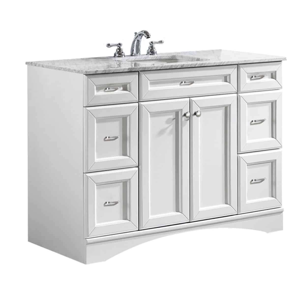 Vinnova Naples 48” White Single Freestanding Vanity with Carrara White Marble Countertop Without Mirror Side 710048-WH-CA-NM