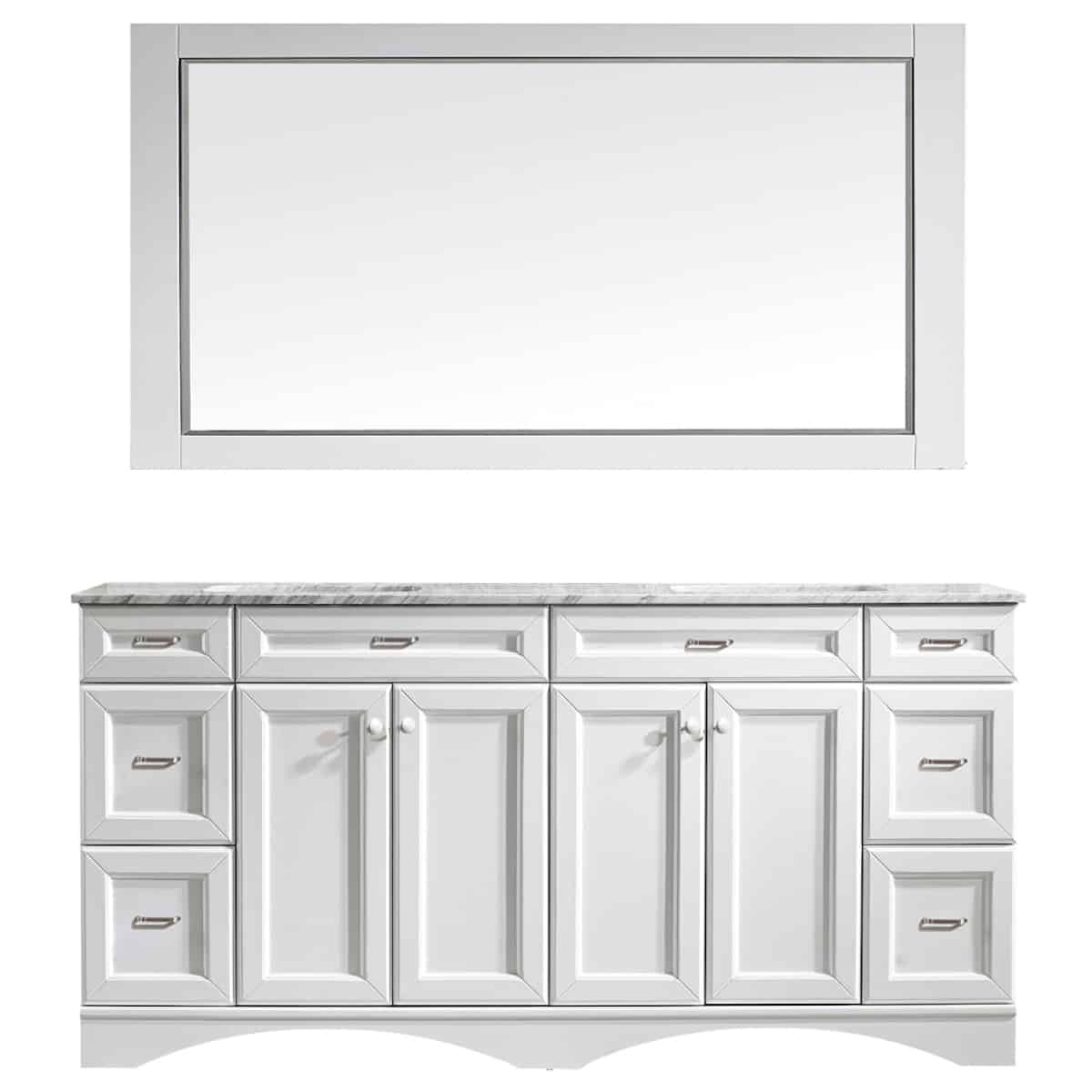 Vinnova Naples 72 Inch White Freestanding Double Vanity with Carrara White Marble Countertop With Mirror 710072-WH-CA