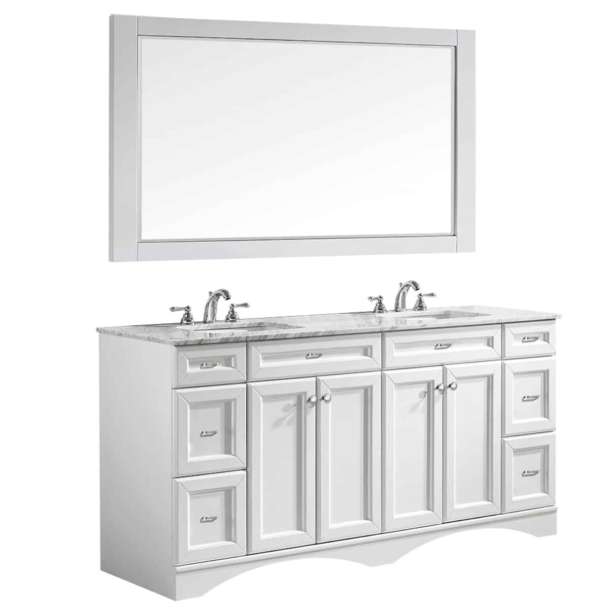Vinnova Naples 72 Inch White Freestanding Double Vanity with Carrara White Marble Countertop With Mirror Side 710072-WH-CA