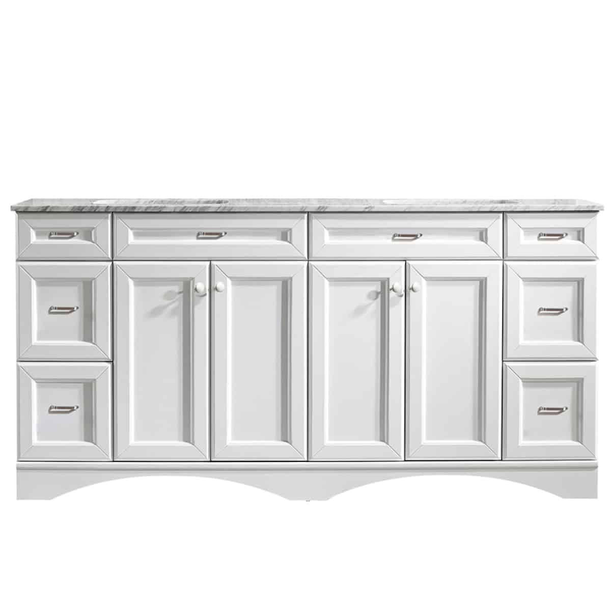 Vinnova Naples 72 Inch White Freestanding Double Vanity with Carrara White Marble Countertop Without Mirror 710072-WH-CA-NM