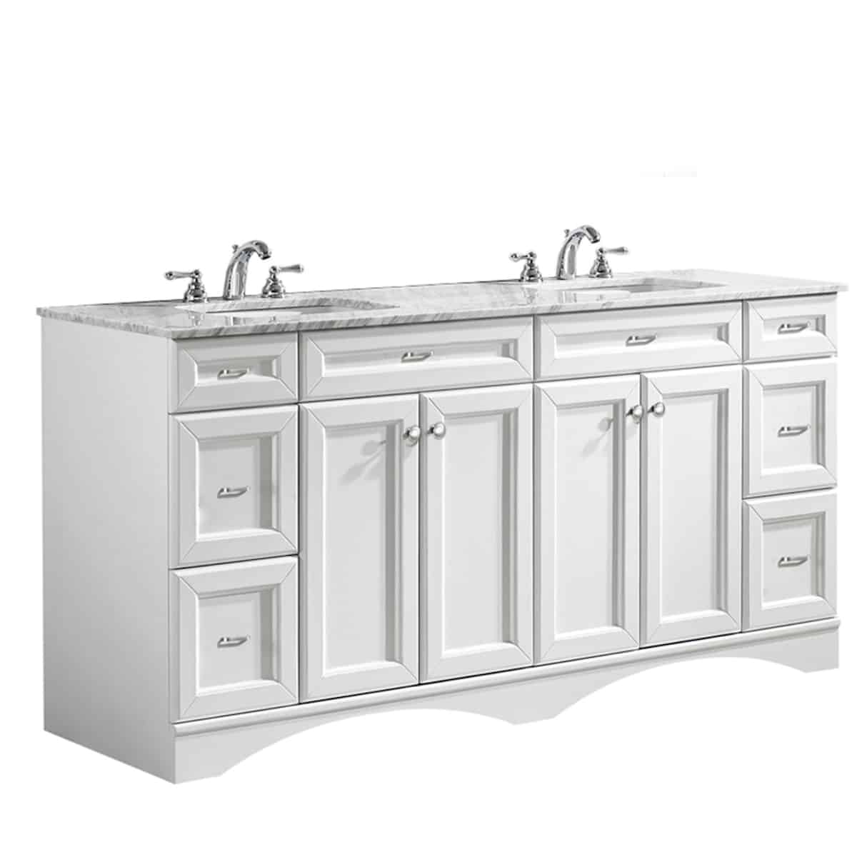 Vinnova Naples 72 Inch White Freestanding Double Vanity with Carrara White Marble Countertop Without Mirror Side 710072-WH-CA-NM