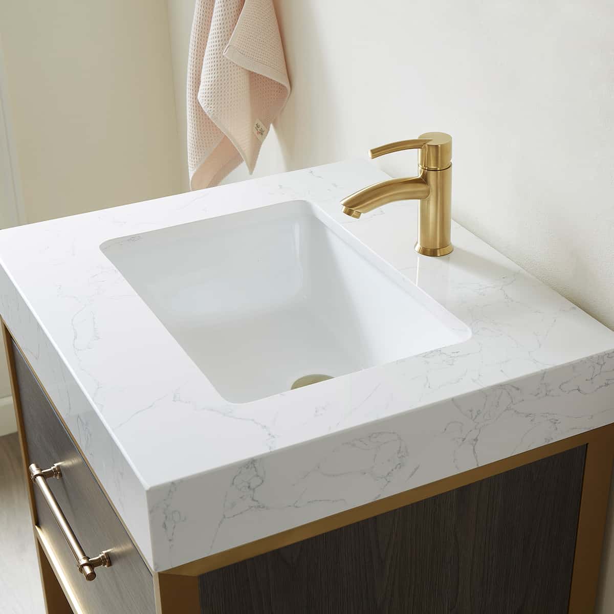 Vinnova Palma 24 Inch Freestanding Single Sink Bath Vanity in Suleiman Oak With White Composite Grain Stone Countertop Without Mirror Counter Top 701224G-SO-GW-NM